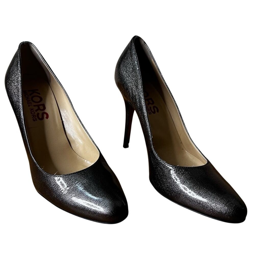 KORS Michael Kors Silver Metallic Leather High Heel Pumps Size 8M Made in Italy